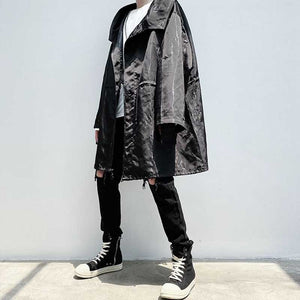 Dark Big Hat Mid-Length Cape Coat