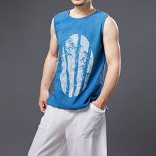 Load image into Gallery viewer, Blue Bamboo Cotton Linen Print Tank Top
