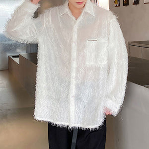 Fringed Mesh Long Sleeve Lapel Shirt