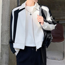 Load image into Gallery viewer, Black And White Colorblock Shoulder Pad Cropped Jacket
