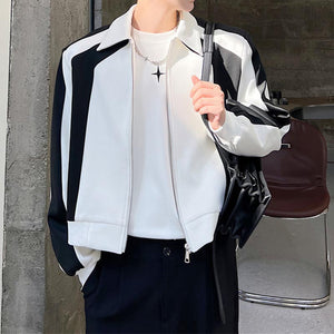 Black And White Colorblock Shoulder Pad Cropped Jacket