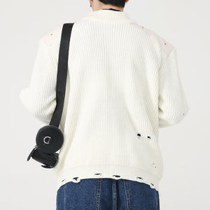 Hole Design Stitching Shoulder Pad Sweater