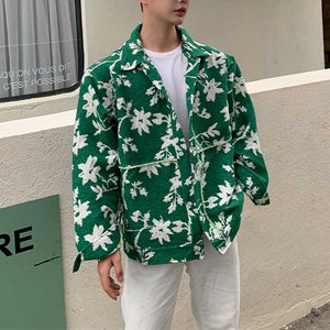 Floral Green Single Breasted Lapel Jacket