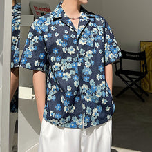 Load image into Gallery viewer, Blue Floral Lapel Short Sleeve Shirt
