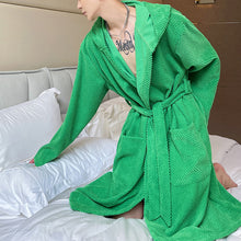 Load image into Gallery viewer, Green Tie Hooded Midi Robe Jacket
