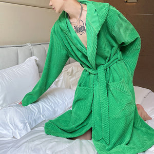 Green Tie Hooded Midi Robe Jacket