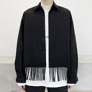 Black Fringed Cropped Lapel Jacket