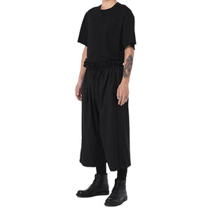 Black Elastic Waist Wide-leg Pants