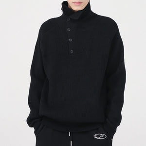 Button Turtleneck Knit Sweater