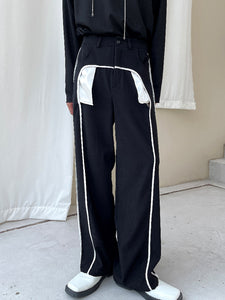 Black White Contrast Casual Pants