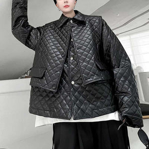 Lapel Rhombus Plaid Thickened Two Piece Jacket