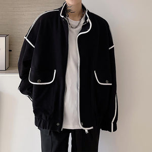 Contrast Lines Large Pockets Cargo Jackets