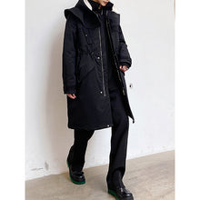 Load image into Gallery viewer, Black Shawl Hooded Mid Length Padded Coat
