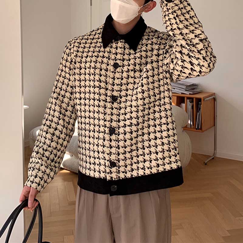 Houndstooth Belt Lapel Slim Fit Jacket