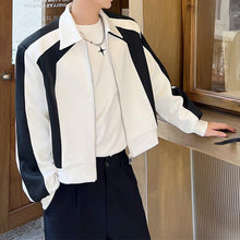 Load image into Gallery viewer, Black And White Colorblock Shoulder Pad Cropped Jacket
