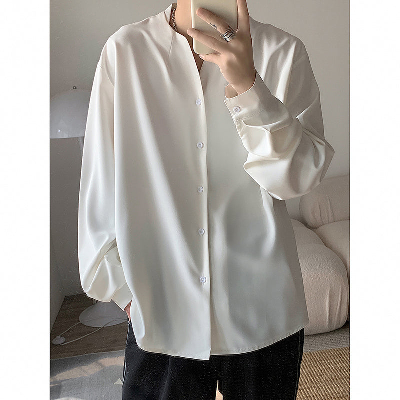 Draped V-Neck Long Sleeve Casual Shirt