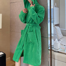 Load image into Gallery viewer, Green Tie Hooded Midi Robe Jacket
