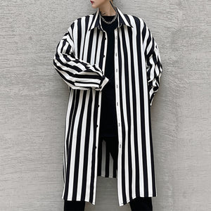 Draped Striped Loose Mid Shirt