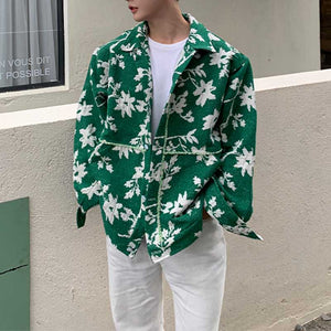 Floral Green Single Breasted Lapel Jacket