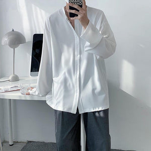 Collarless Loose Sleeve Long Sleeve Shirt