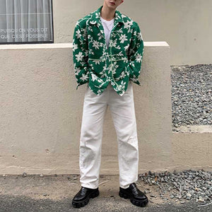 Floral Green Single Breasted Lapel Jacket