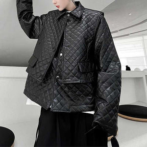 Lapel Rhombus Plaid Thickened Two Piece Jacket