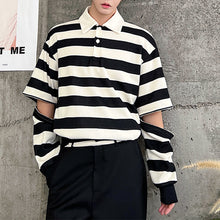 Load image into Gallery viewer, Fall Contrast Stripe Detachable POLO Lapel T-Shirt
