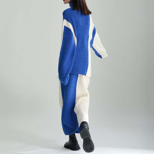 Contrast Color Stitching Sweater Two-piece Set