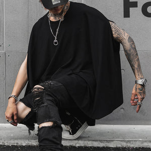 Black Costume Sleeveless Cape T-Shirt