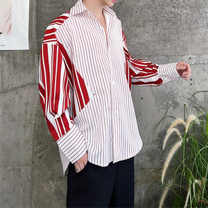 Irregular Stripe Panel Long Sleeve Shirt