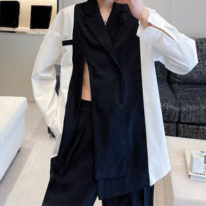 Contrast Slit Cutout Blazer Neck Shirt