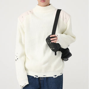 Hole Design Stitching Shoulder Pad Sweater