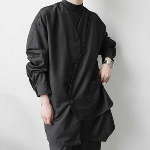 Black Single Breasted Long Sleeve Casual Coat