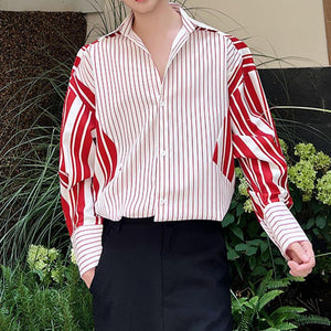 Irregular Stripe Panel Long Sleeve Shirt