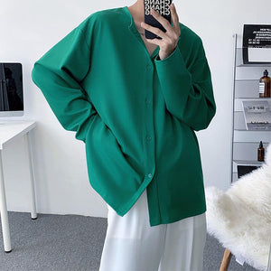 Collarless Loose Sleeve Long Sleeve Shirt