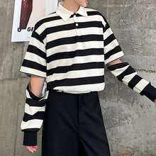 Load image into Gallery viewer, Fall Contrast Stripe Detachable POLO Lapel T-Shirt
