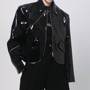 PU Glossy-leather Cropped Jacket