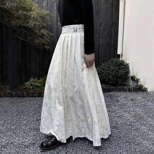 Vintage Jacquard Pleated One-piece Buckle Long Skirt