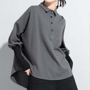 Slimming Pullover Lapel Loose Stitching Top