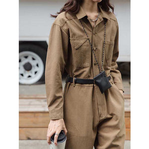 Straight Waist Cinching Buttons Jumpsuits