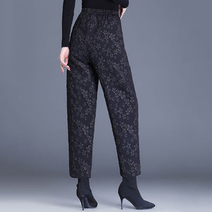 High Waisted Loose Warm Jacquard Harem Pants