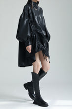 Load image into Gallery viewer, Irregular Drawstring PU Leather Cape Dress
