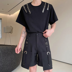 Multi-pocket Cropped Straight-leg Cargo Shorts