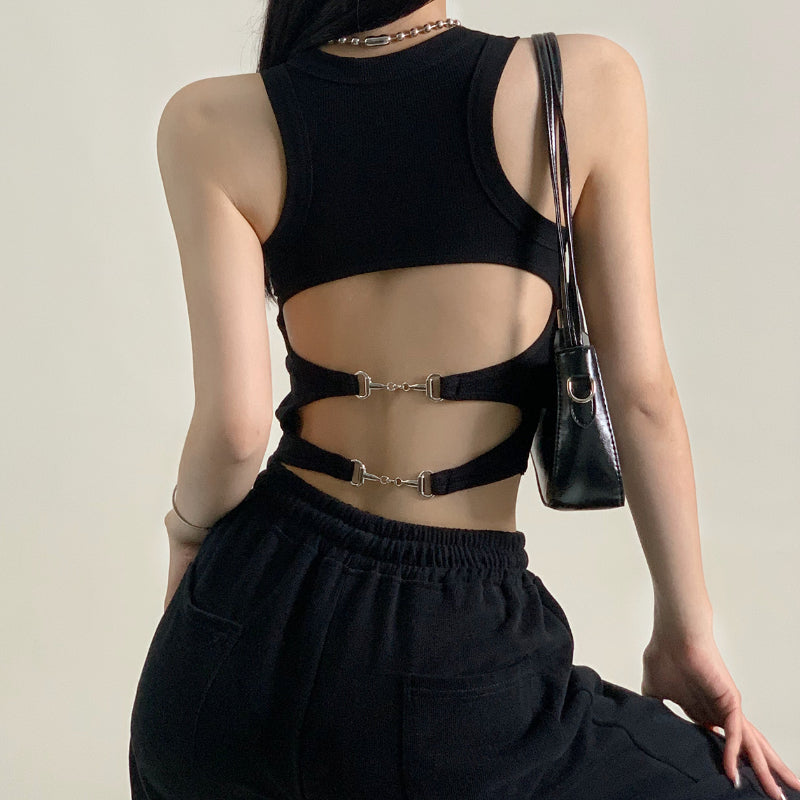 Solid Color Padded Open Back Cropped Top