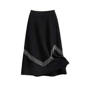 Bead Chain Knitted Pleated Long Skirt