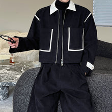 Load image into Gallery viewer, Black and White Contrast Short Jacket and Wide-leg Pant Sets
