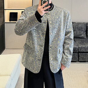 Sequined Padded Shoulder Single-breasted Jacket