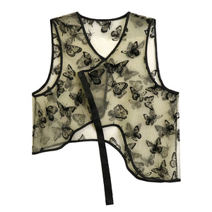 Flocked Butterfly Irregular Vest