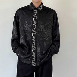 Embroidered Graphic Satin Long Sleeve Shirt