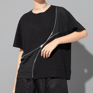 Summer Irregular Zipper T-shirt